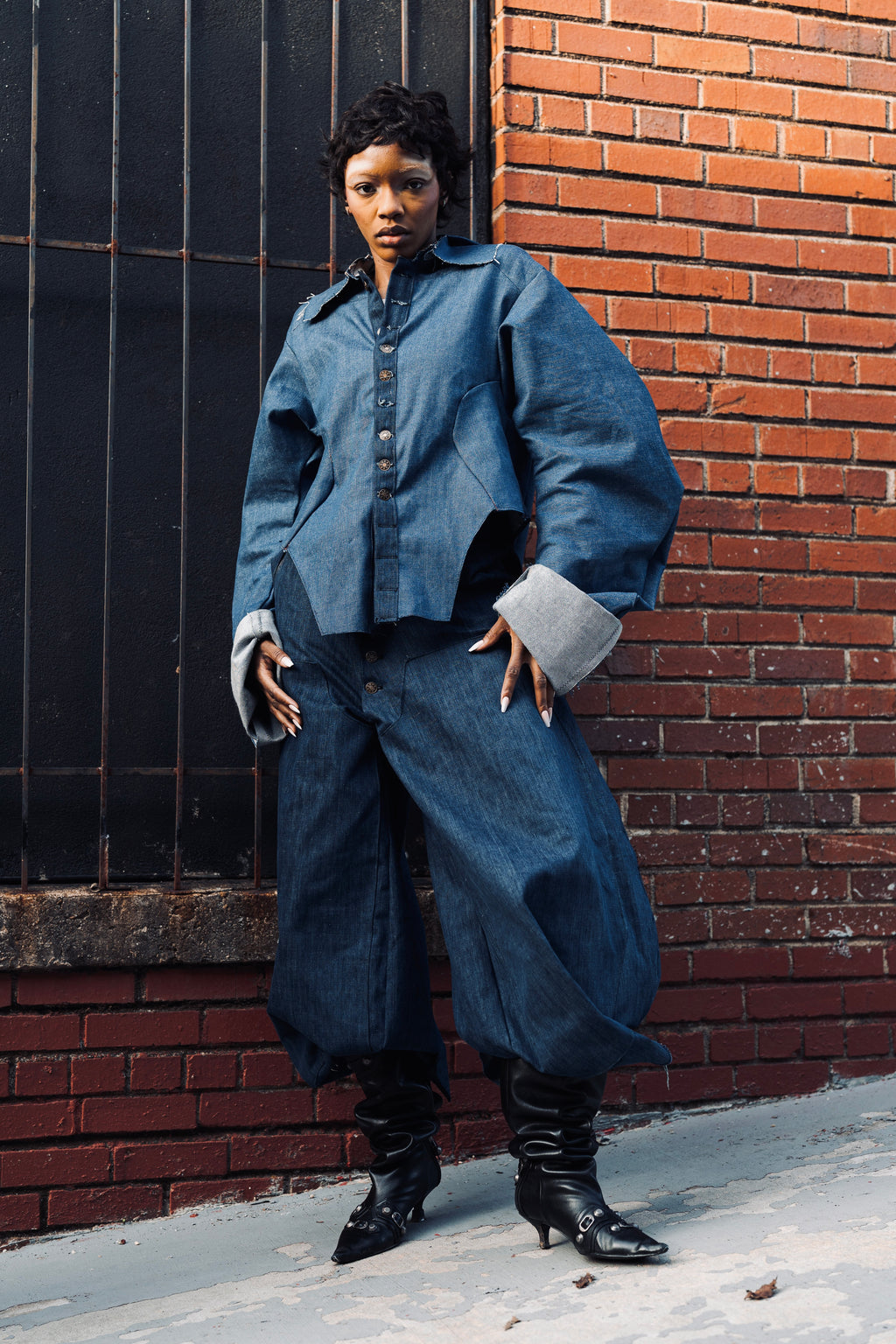 Denim Pants (Back Buckle + “F” Stitching)