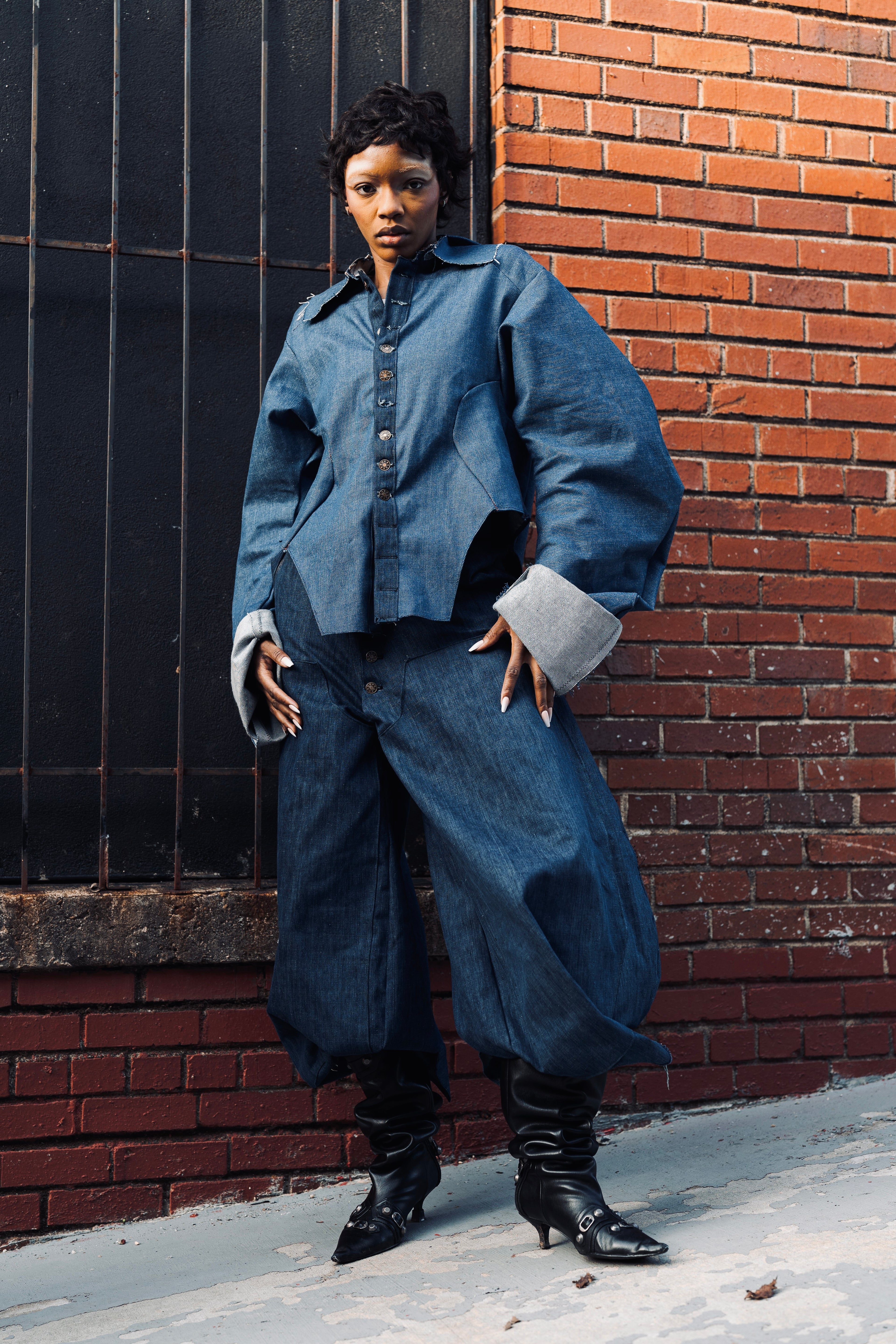 Denim Pants (Back Buckle + “F” Stitching)